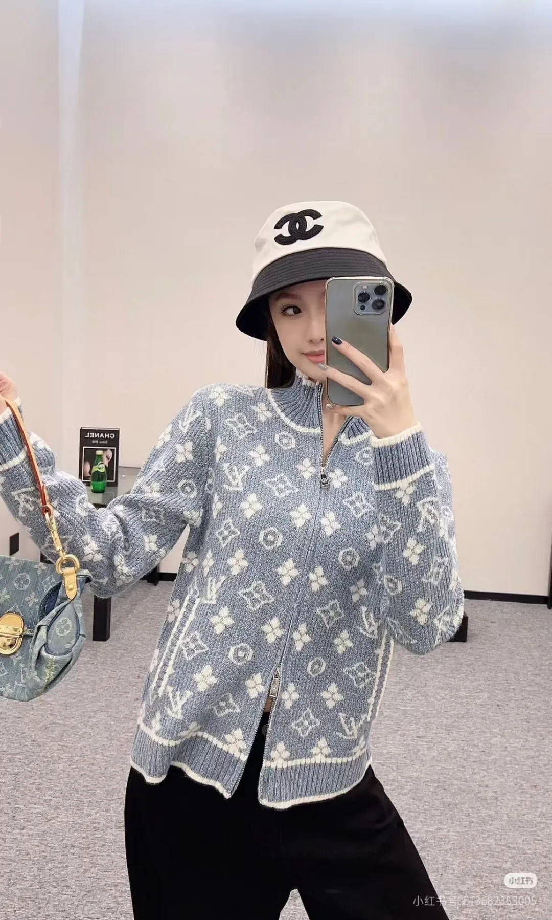 Louis Vuitton/Louis Vuitton all-over printed old flower logo jacquard zipper sweater jacket